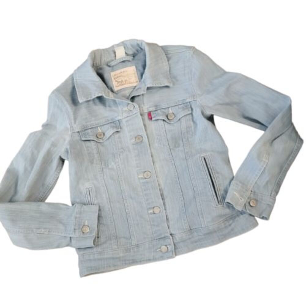 Levi's Womens Blue Stripe Cotton Blend Long Sleeve Pocket Denim Trucker Jacket S